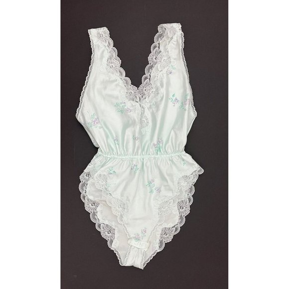 Miss Elaine Other - Vtg 80s 90s Miss Elaine Teddie Lingerie One Piece Deep V Neck Lace Teddy Sz M